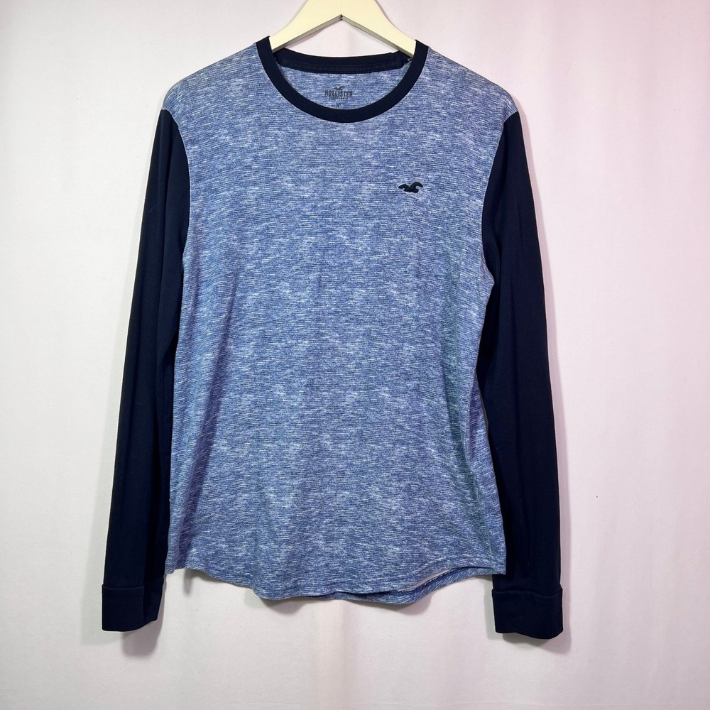 Hollister Mens Long Sleeve Space Dye Marled Tee Blue Navy Crew Neck Size M